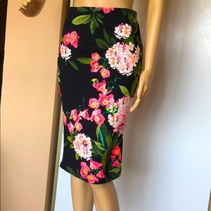 Black floral neon midi skirt. Size small